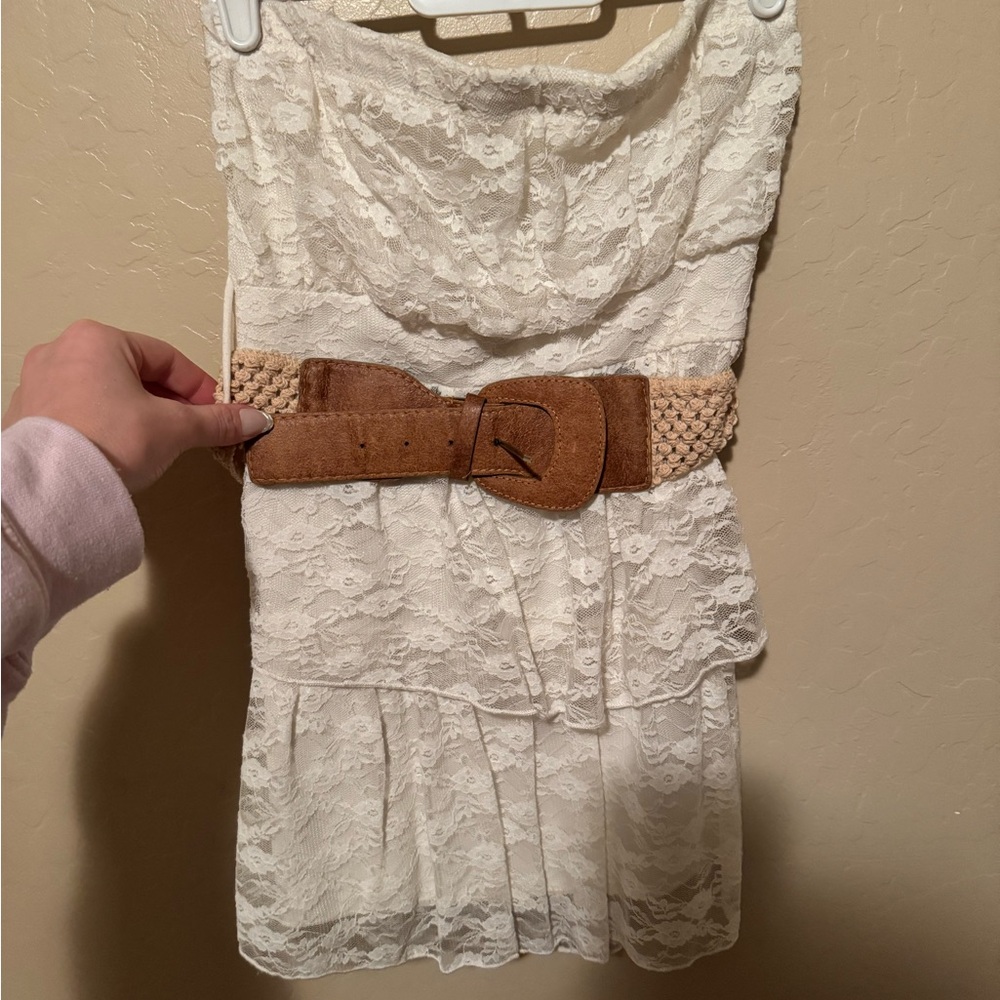 ALLOY White Lace Dress with Tan Belt